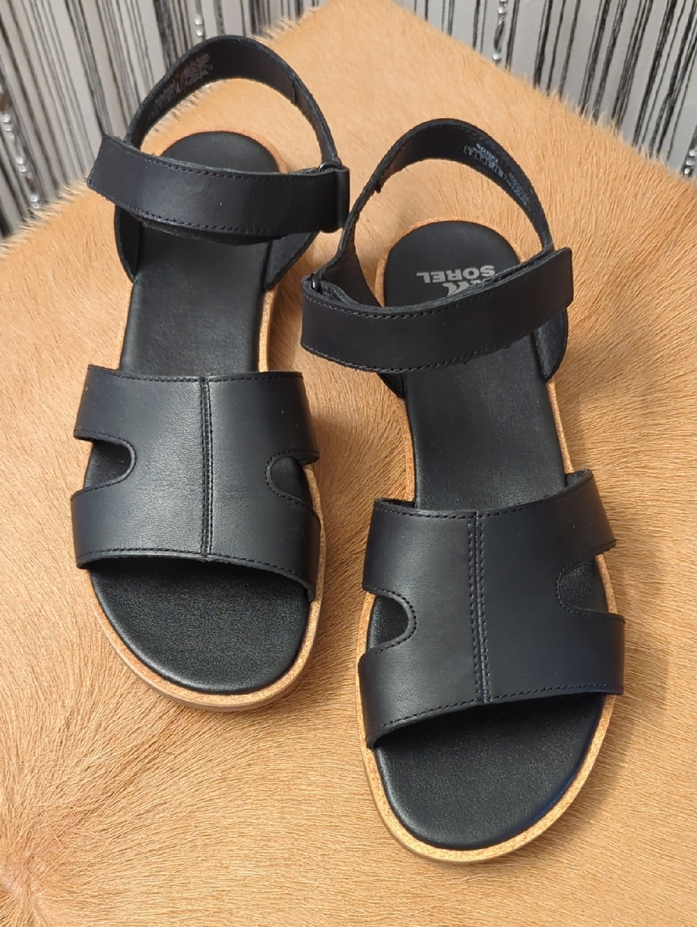 Sorel Black Leather Open-Toe Slingback Sandals
